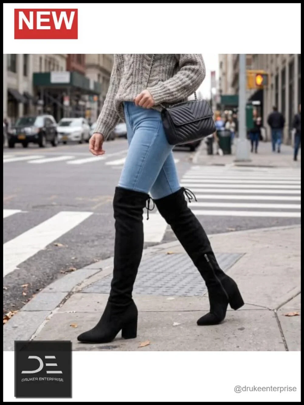 Over the Knee Boots Women Stretch Suede Chunky Heel Pointed Toe Zip Block Heel